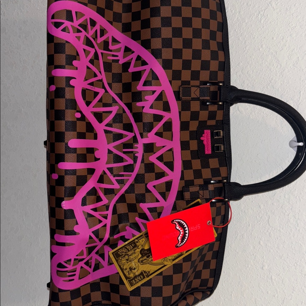Sprayground Brown and Pink Checkered Tote